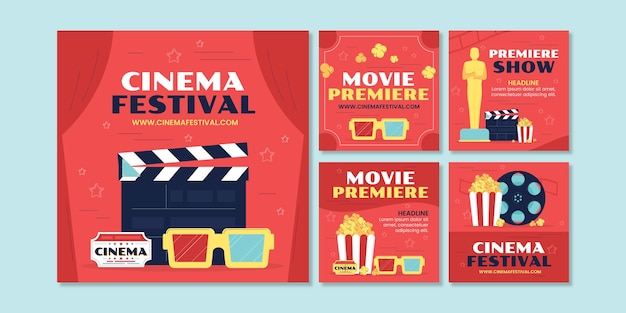 Hand drawn cinema festival instagram posts