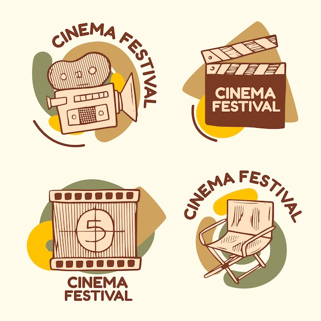 Etichette del festival del cinema disegnate a mano