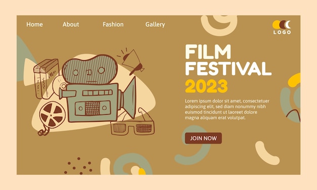 Vettore gratuito pagina di destinazione del festival del cinema disegnata a mano