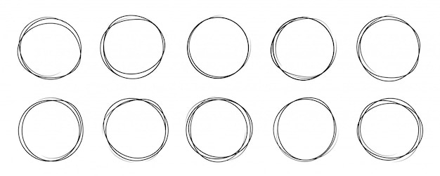 Hand drawn circle line sketch set. art design round circular scribble