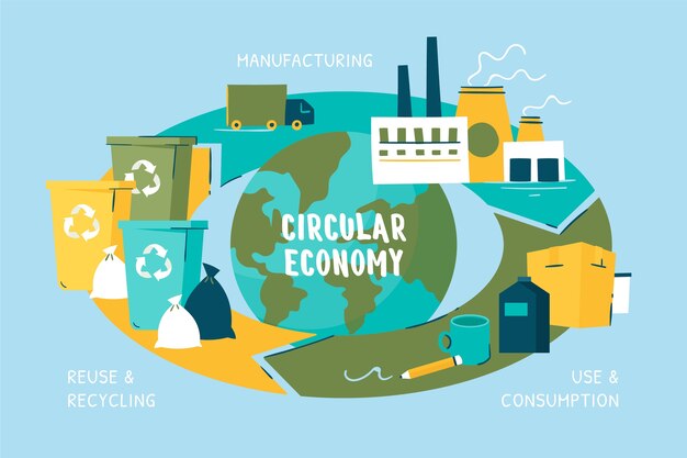 Modello di infografica di economia circolare disegnata a mano