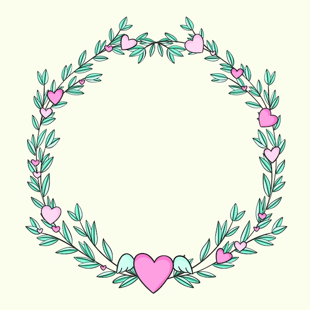 Free vector hand drawn circular frame with hearts
