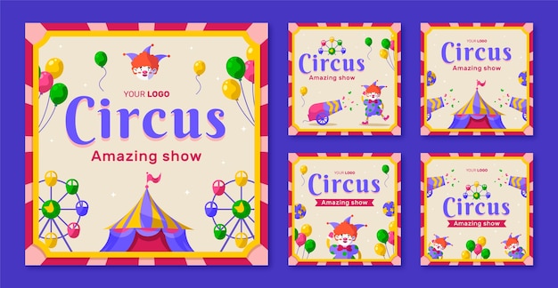 Бесплатное векторное изображение Ручной обращается цирковое шоу посты в instagram