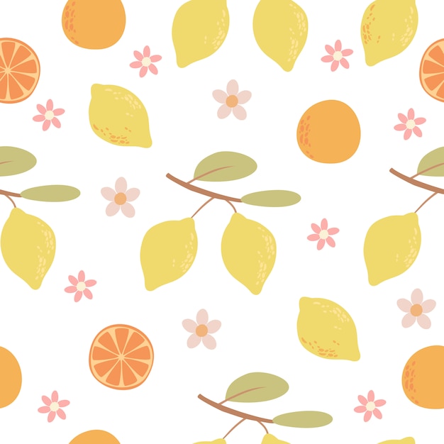 hand drawn citrus fruits pattern