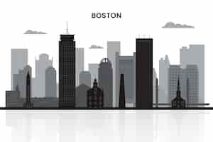 Vettore gratuito siluetta di boston dell'orizzonte della città disegnata a mano