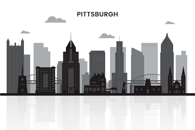 Free vector hand drawn city skyline pittsburgh silhouette