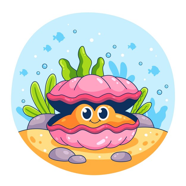 Hand drawn clam cartoon illustration