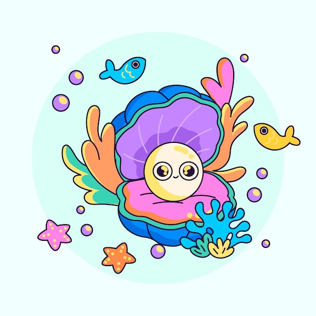 Free vector hand drawn clam  cartoon illustration