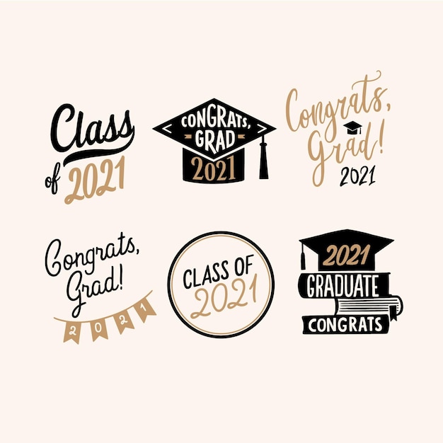 Free vector hand drawn class of 2021 lettering badge collection