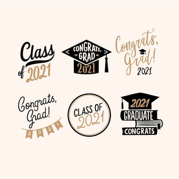 Hand drawn class of 2021 lettering badge collection