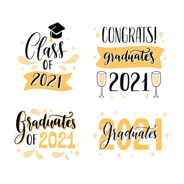 Free vector hand drawn class of 2021 lettering labels collection