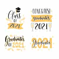 Free vector hand drawn class of 2021 lettering labels collection