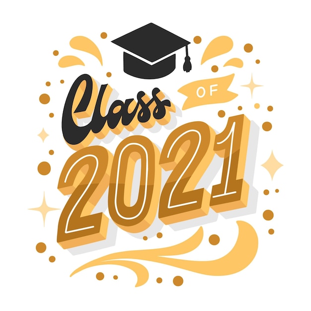 Class 2021 gold lettering graduation 3d logo Vector Image