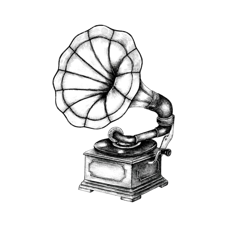 無料Vector 手描きの古典的な蓄音機