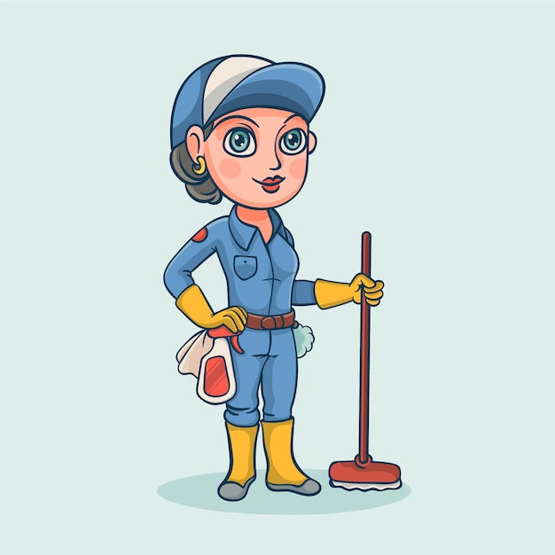 Free vector hand drawn cleaning person cartoon illustration