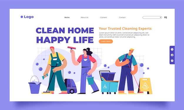 Hand drawn cleaning service landing page template