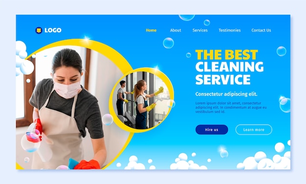 手描きのクリーニング サービスのランディング ページ テンプレート
