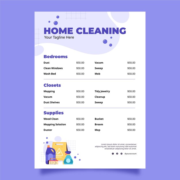 Hand drawn cleaning service price list template