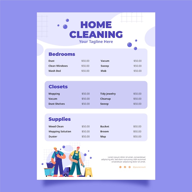 Hand drawn cleaning service price list template