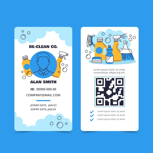 hand drawn cleaning services id card