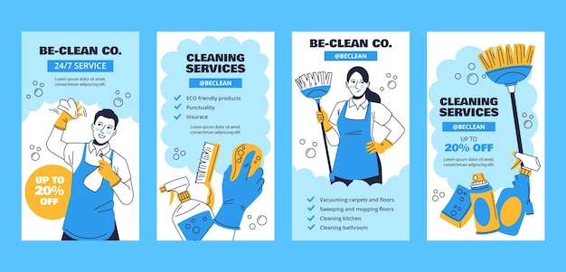Hand drawn cleaning services instagram stories