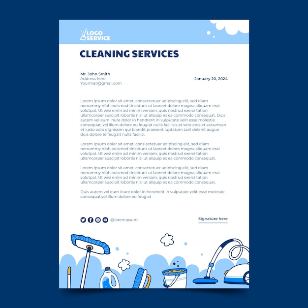 Hand drawn cleaning services letterhead