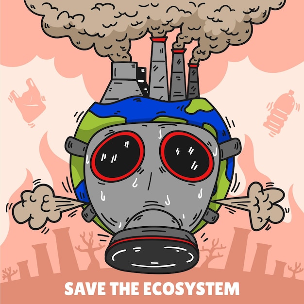 Free vector hand drawn climate change concept with mask