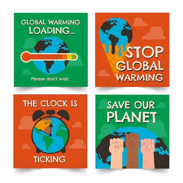 Free vector hand drawn climate change instagram post collection