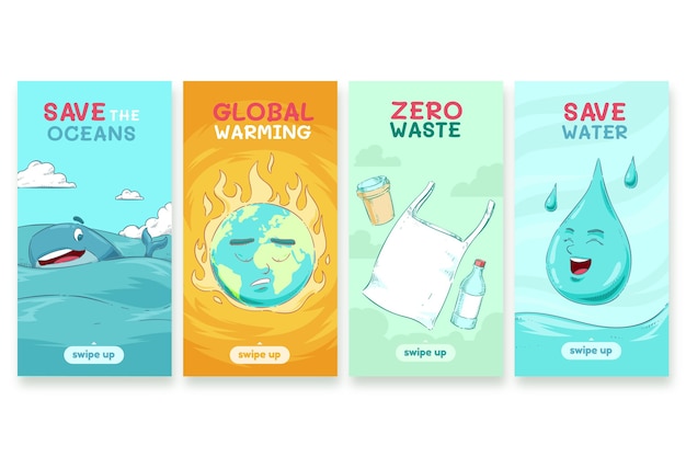 Free Vector | Hand drawn climate change instagram stories collection