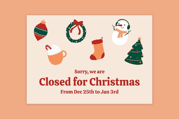 Hand drawn closed for christmas sign