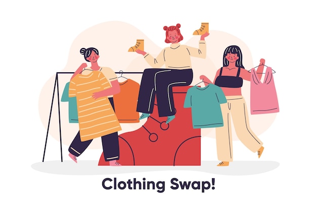 Free vector hand drawn clothing swap landing page