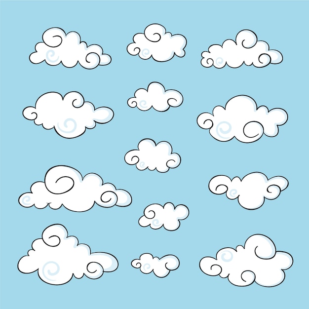 Бесплатное векторное изображение Коллекция рисованной облака