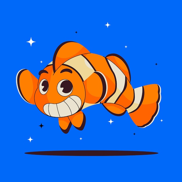 Hand drawn clown fish cartoon illustration