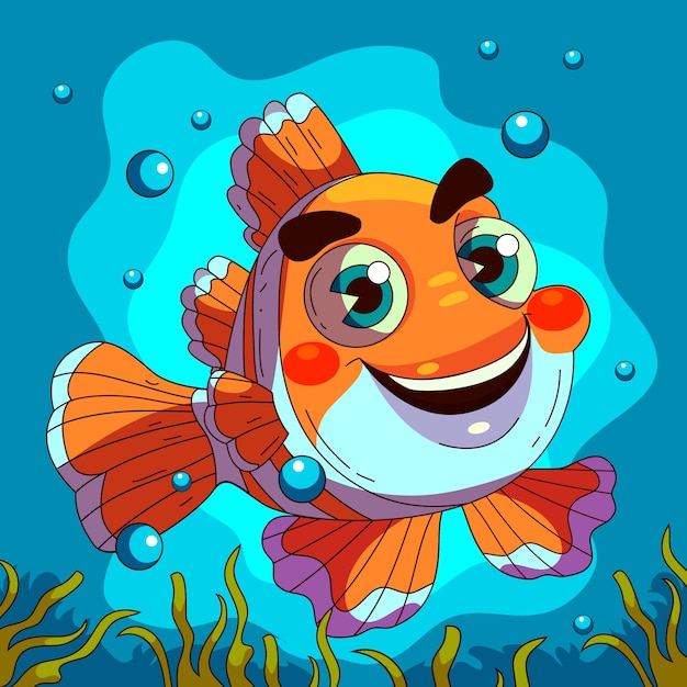 Hand drawn clown fish cartoon illustration