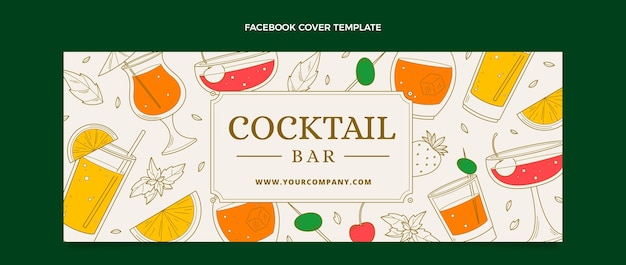 Бесплатное векторное изображение Нарисованная рукой обложка фейсбука коктейль-бар