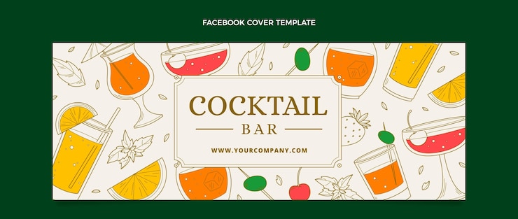 無料Vector 手描きのカクテルバーfacebookカバー