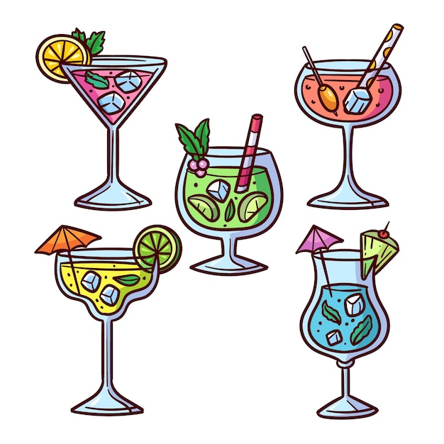 Tema collezione cocktail disegnati a mano