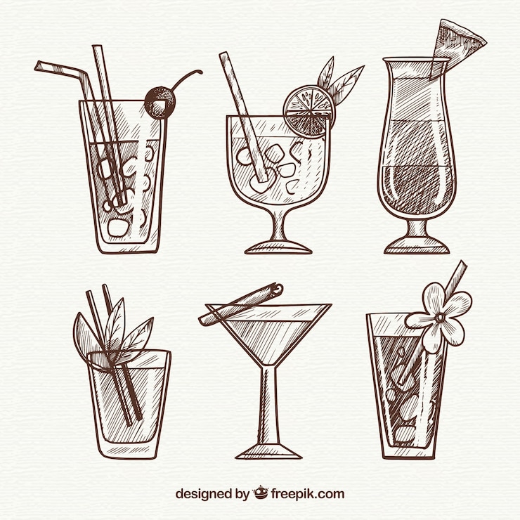 Free Vector hand drawn cocktail collection with sketchy style