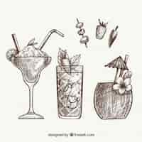 Free vector hand drawn cocktail collection with sketchy style