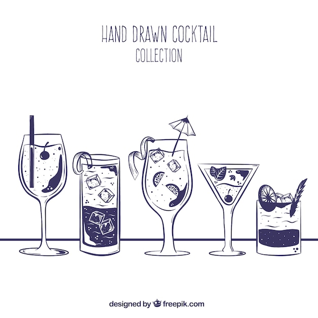 Бесплатное векторное изображение Рисованная коллекция коктейлей