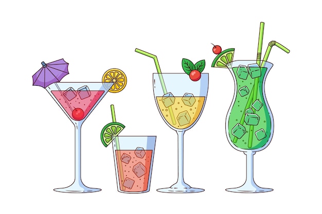 Бесплатное векторное изображение Коллекция рисованной коктейль