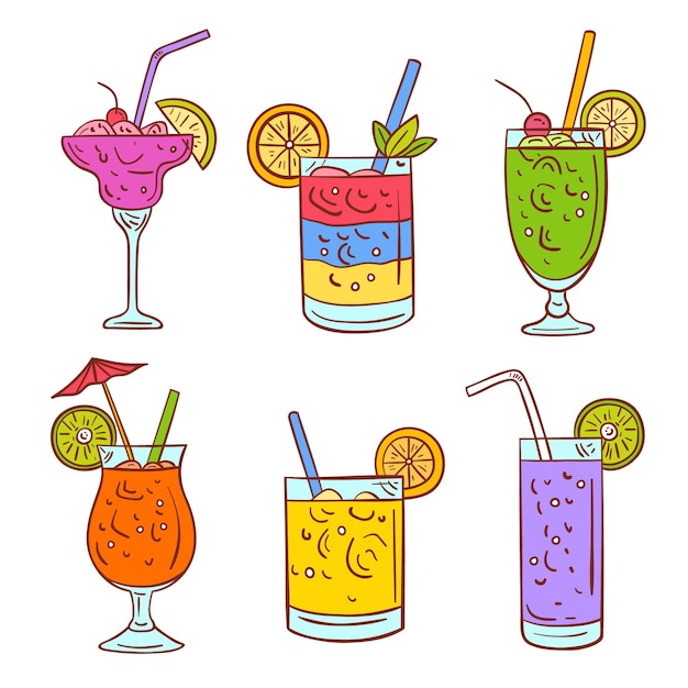 Vettore gratuito collezione di cocktail disegnati a mano