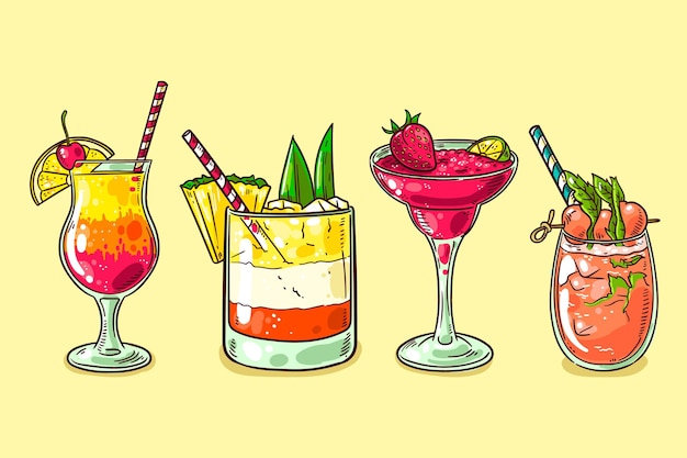 Vettore gratuito collezione di cocktail disegnati a mano