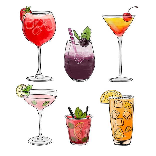 Vettore gratuito collezione di cocktail disegnati a mano