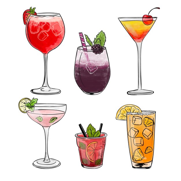 Hand drawn cocktail collection