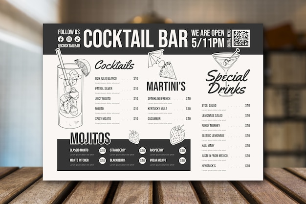 Modello di volantino cocktail disegnato a mano