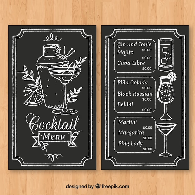 Hand drawn cocktail menu template with elegant style