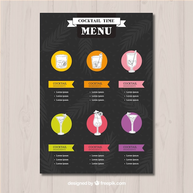 Vettore gratuito modello di menu cocktail disegnato a mano