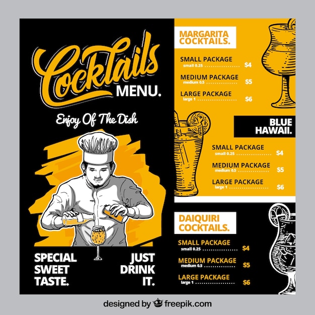 Hand drawn cocktail menu template