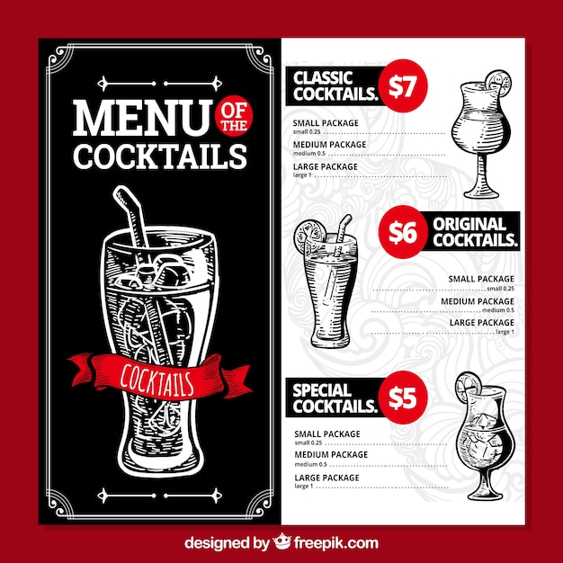 Modello di menu cocktail disegnato a mano